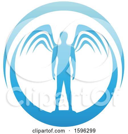 Clipart of a Male Angel Standing in a Blue Oval - Royalty Free Vector Illustration by cidepix