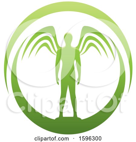 Clipart of a Male Angel Standing in a Green Oval - Royalty Free Vector Illustration by cidepix