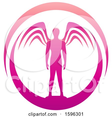 Clipart of a Male Angel Standing in a Magenta Oval - Royalty Free Vector Illustration by cidepix