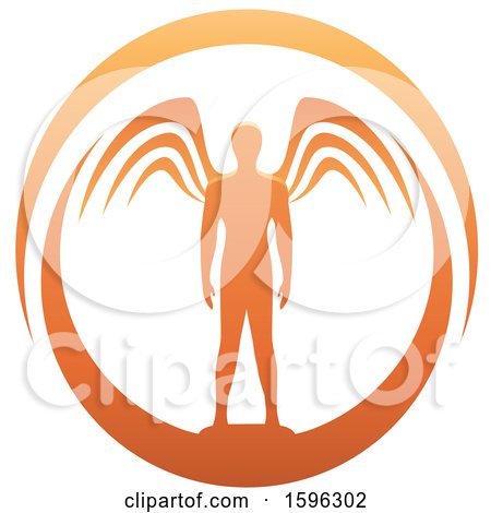 Clipart of a Male Angel Standing in an Orange Oval - Royalty Free Vector Illustration by cidepix