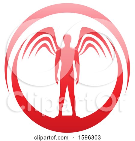 Clipart of a Male Angel Standing in a Red Oval - Royalty Free Vector Illustration by cidepix