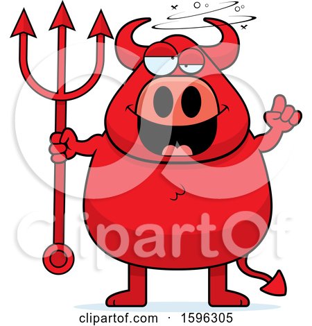 Clipart of a Drunk Chubby Red Devil Holding a Pitchfork - Royalty Free Vector Illustration by Cory Thoman