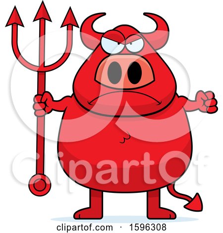 Clipart of a Mad Chubby Red Devil Holding a Pitchfork - Royalty Free Vector Illustration by Cory Thoman