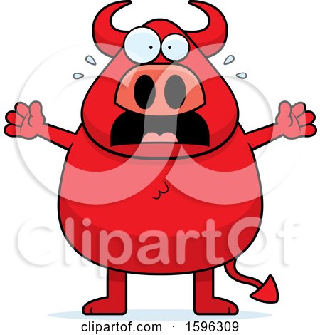 Clipart of a Scared Chubby Red Devil - Royalty Free Vector Illustration by Cory Thoman