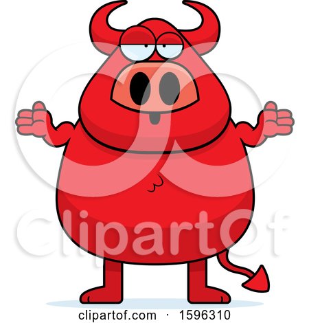 Clipart of a Careless Shrugging Chubby Red Devil - Royalty Free Vector Illustration by Cory Thoman