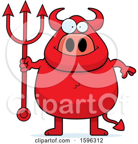 Clipart of a Chubby Red Devil Holding a Pitchfork - Royalty Free Vector Illustration by Cory Thoman