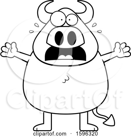 Clipart of a Black and White Scared Chubby Devil - Royalty Free Vector Illustration by Cory Thoman