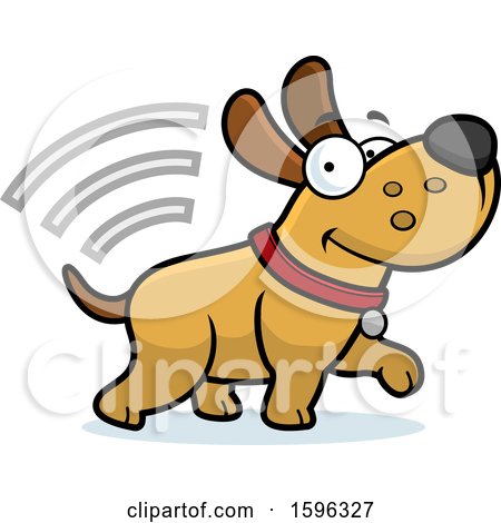 Clipart of a Cartoon Dog with Microchip Signals - Royalty Free Vector Illustration by Cory Thoman