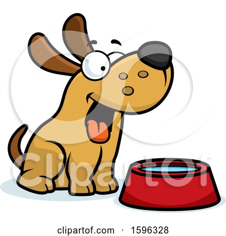 Clipart of a Cartoon Dog Sitting by a Water Bowl - Royalty Free Vector Illustration by Cory Thoman