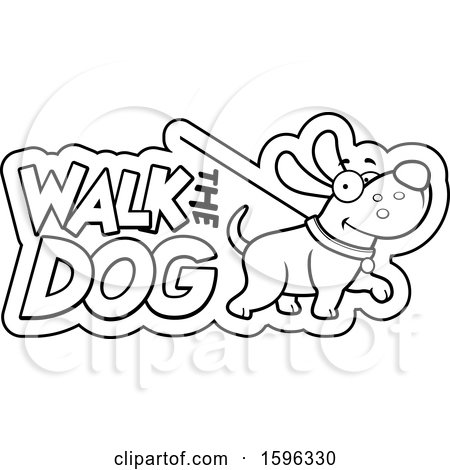 Clipart of a Cartoon Black and White Walk the Dog Design - Royalty Free Vector Illustration by Cory Thoman