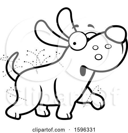 Clipart of a Cartoon Black and White Flea Ridden Dog - Royalty Free Vector Illustration by Cory Thoman
