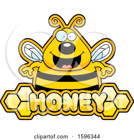 Clipart of a Bee over a Honey Text Banner - Royalty Free Vector Illustration by Cory Thoman