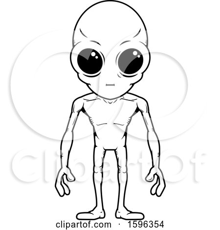 Clipart of a Cartoon Black and White Standing Alien - Royalty Free Vector Illustration by Cory Thoman