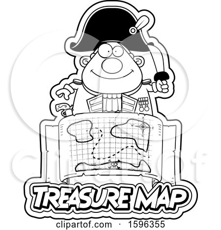 Clipart of a Black and White Pirate Captain over a Treasure Map - Royalty Free Vector Illustration by Cory Thoman
