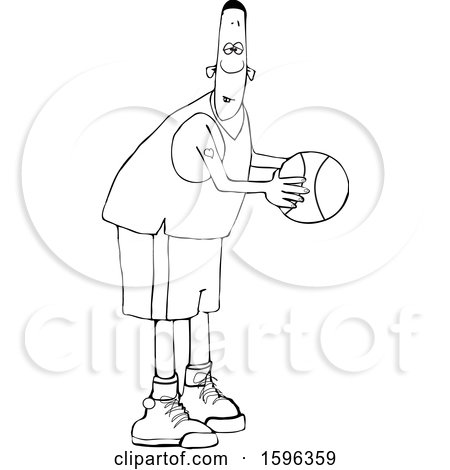 Clipart of a Cartoon Lineart Black Male Basketball Player - Royalty Free Vector Illustration by djart