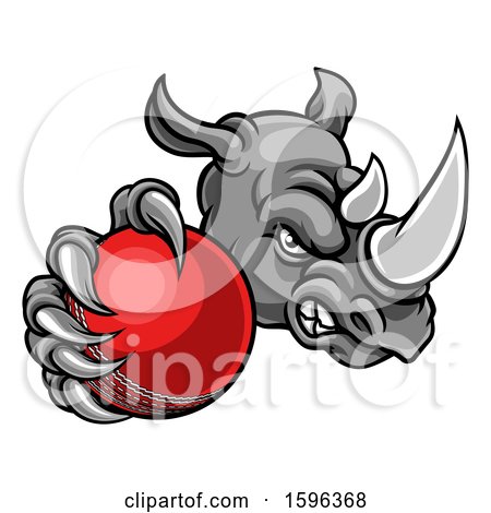 Clipart of a Tough Rhino Monster Mascot Holding out a Cricket Ball in One Clawed Paw - Royalty Free Vector Illustration by AtStockIllustration