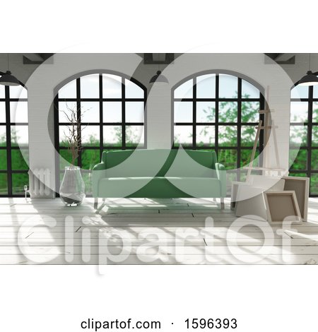 Clipart of a 3d Livimg Room Interior - Royalty Free Illustration by KJ Pargeter