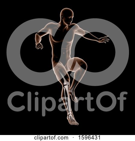 Clipart of a 3d Medical Male Figure Jumping, on Black - Royalty Free Illustration by KJ Pargeter