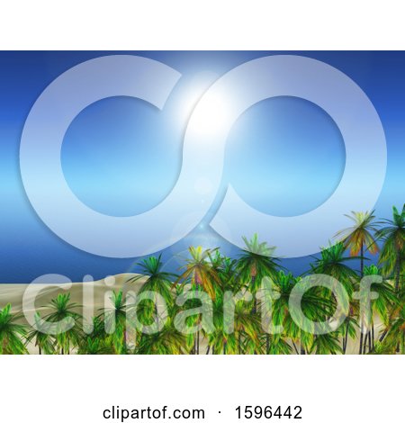 Clipart of a 3d Tropical Beach with Palm Trees - Royalty Free Illustration by KJ Pargeter