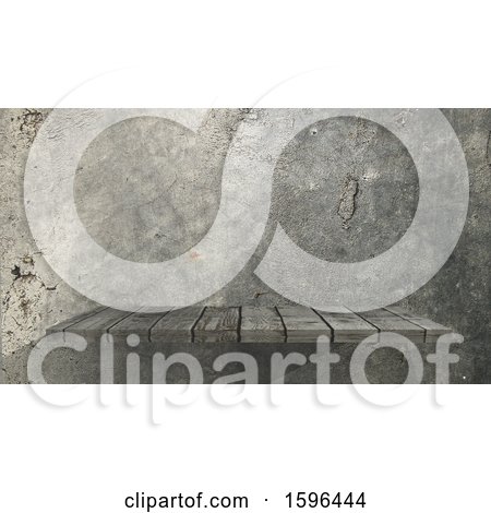 Clipart of a 3d Wood Shelf on a Wall - Royalty Free Illustration by KJ Pargeter