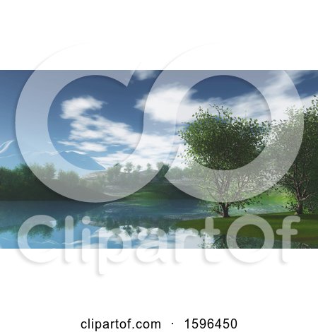 Clipart of a 3d Lake Landscape - Royalty Free Illustration by KJ Pargeter
