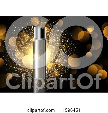 Clipart of a 3d Perfume Bottle and Gold Flares - Royalty Free Vector Illustration by KJ Pargeter