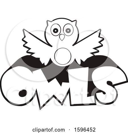Clipart of a Black and White Owl School Mascot over Text - Royalty Free Vector Illustration by Johnny Sajem