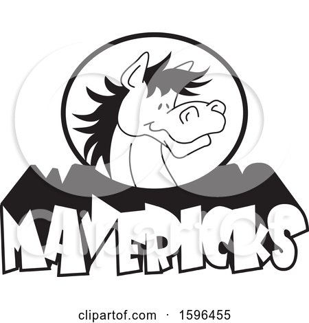 Clipart of a Black and White Horse School Mascot over Mavericks Text - Royalty Free Vector Illustration by Johnny Sajem