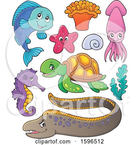 Clipart of Sea Creatures - Royalty Free Vector Illustration by visekart