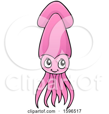 Clipart of a Happy Pink Squid - Royalty Free Vector Illustration by visekart