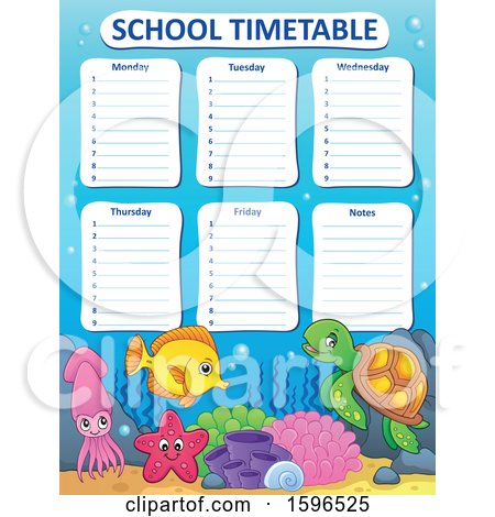 Clipart of a School Time Table with Sea Creatures - Royalty Free Vector Illustration by visekart