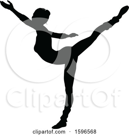 Clipart of a Black Silhouetted Ballerina Dancing - Royalty Free Vector Illustration by AtStockIllustration