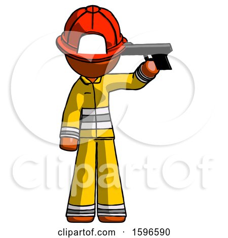 Orange Firefighter Fireman Man Suicide Gun Pose by Leo Blanchette