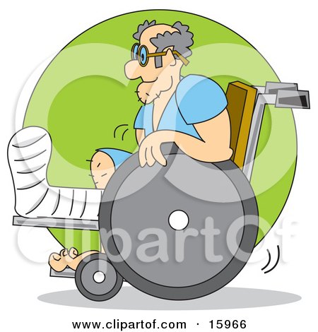Man With His Leg In A Cast, Using A Wheelchair Clipart Illustration by Andy Nortnik
