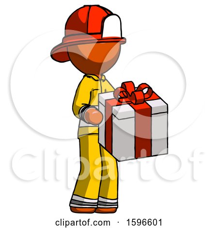 Orange Firefighter Fireman Man Giving a Present by Leo Blanchette