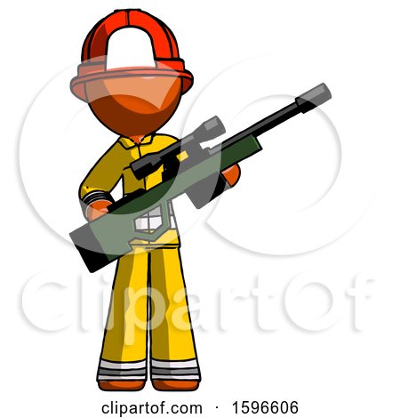 Orange Firefighter Fireman Man Holding Sniper Rifle Gun by Leo Blanchette