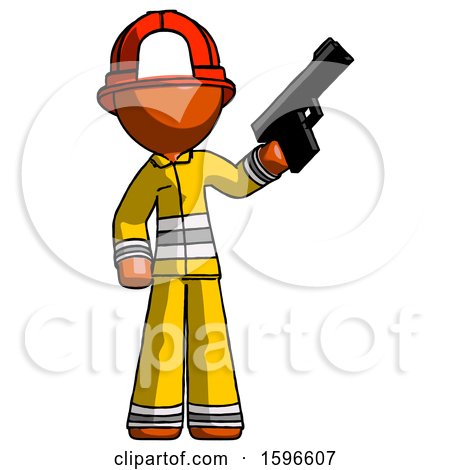 Orange Firefighter Fireman Man Holding Handgun by Leo Blanchette