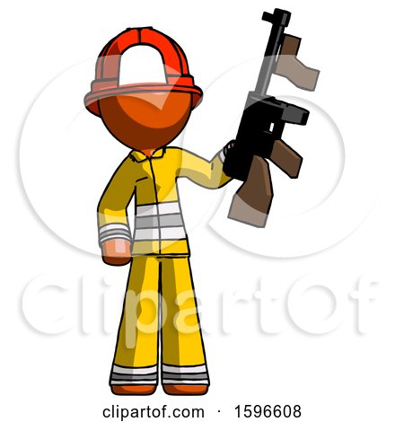 Orange Firefighter Fireman Man Holding Tommygun by Leo Blanchette