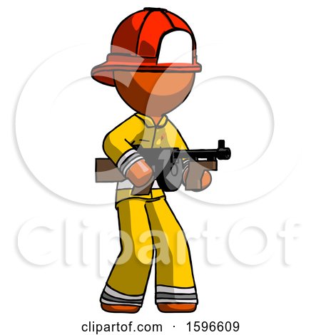Orange Firefighter Fireman Man Tommy Gun Gangster Shooting Pose by Leo Blanchette
