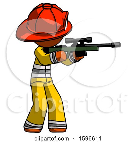 Orange Firefighter Fireman Man Shooting Sniper Rifle by Leo Blanchette