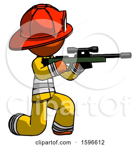 Orange Firefighter Fireman Man Kneeling Shooting Sniper Rifle by Leo Blanchette