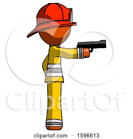 Orange Firefighter Fireman Man Firing a Handgun by Leo Blanchette