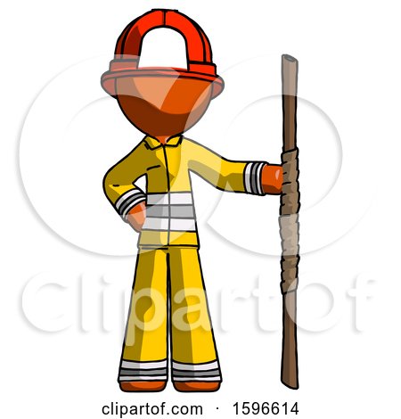 Orange Firefighter Fireman Man Holding Staff or Bo Staff by Leo Blanchette