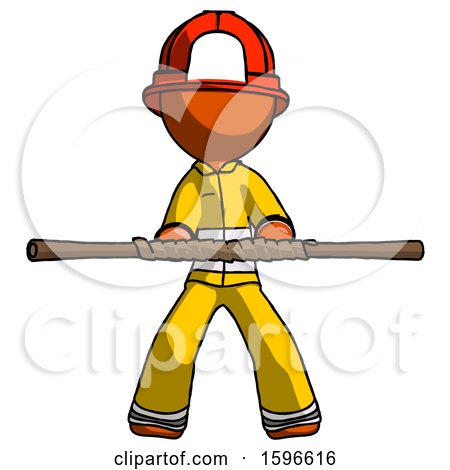 Orange Firefighter Fireman Man Bo Staff Kung Fu Defense Pose by Leo Blanchette