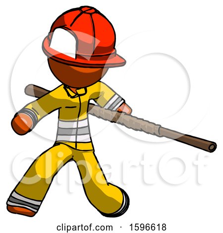Orange Firefighter Fireman Man Bo Staff Action Hero Kung Fu Pose by Leo Blanchette