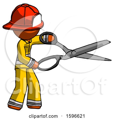 Orange Firefighter Fireman Man Holding Giant Scissors Cutting out Something by Leo Blanchette