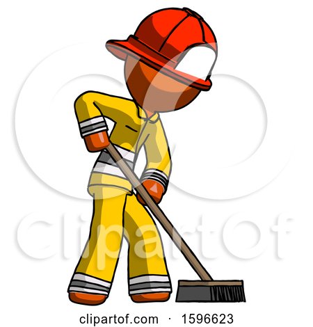 Orange Firefighter Fireman Man Cleaning Services Janitor Sweeping Side View by Leo Blanchette