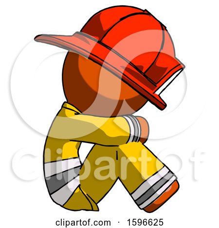 Orange Firefighter Fireman Man Sitting with Head down Facing Sideways Right by Leo Blanchette
