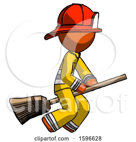 Orange Firefighter Fireman Man Flying on Broom by Leo Blanchette
