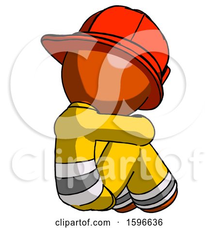 Orange Firefighter Fireman Man Sitting with Head down Back View Facing Right by Leo Blanchette